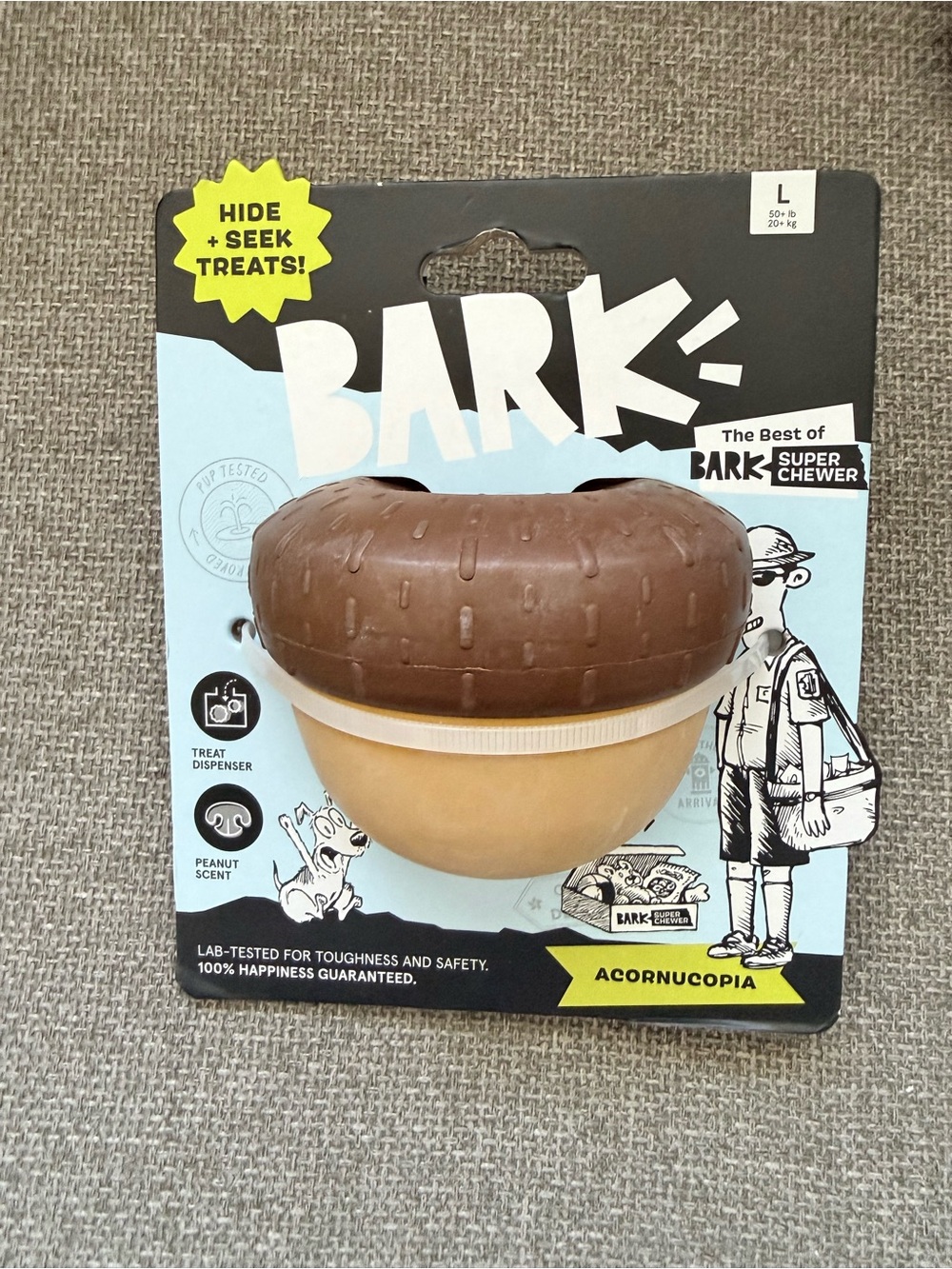 Bark Box Acorn Super Chewer NEW Dog Toy Hide & Seek Treats Size Large 50+ lb pup